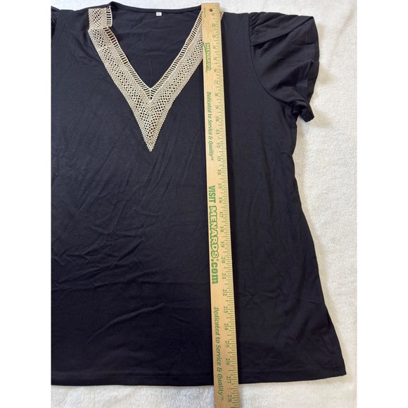 YGJKLIS Womens Black V Neck Short Sleeve Top Lace Trimmed Tunic Shirt XL - Picture 5 of 10